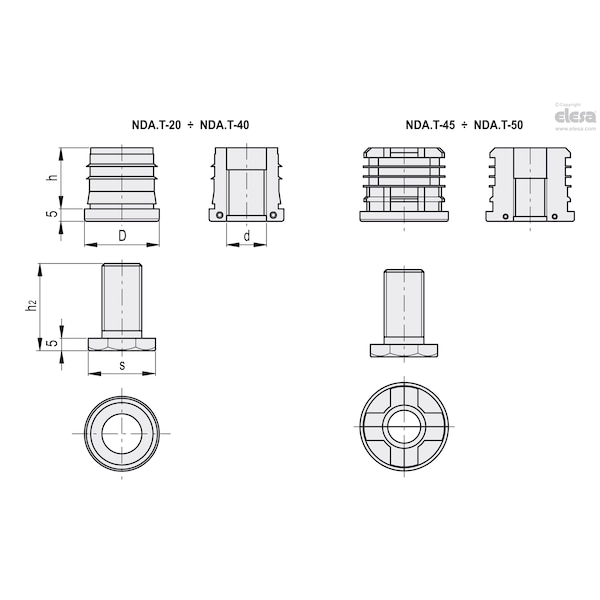 End-caps For Round Tubes, NDA.T-30-M22x30